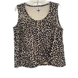 Cabi Women's Knotty Tank Size Medium‎ Brown Black Animal Print Scoop Neck